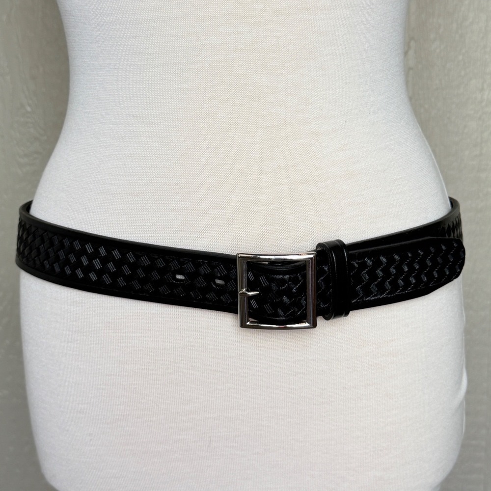 Chambers Mens Black Genuine Leather Dress Casual Weave Belt Made in USA 36